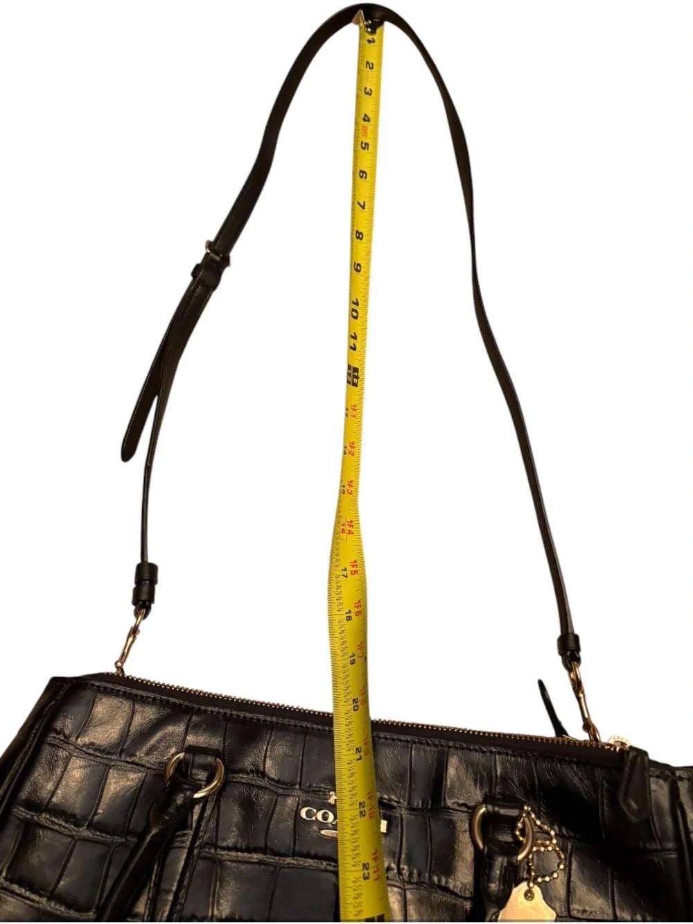COACH Surrey Carryall Black Croc-Embossed Leather Satchel F48619